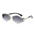 Rimless geometric sunglasses with grey gradient lenses and gold engraved metal temples - Gold Frame Double Grey