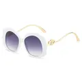 Oval white scalloped sunglasses with gradient purple lenses and golden heart temples - Sunglasses (C7) / White Frame Gradient Grey Lens