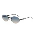 Randlose ovale Sonnenbrille mit blau-orangefarbenen Verlaufsgläsern und Bügeln mit Perlen - Kanonenmetall Rahmen Grau Tee Gläser