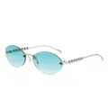 Rahmenlose ovale Sonnenbrille mit hellblauen Verlaufsgläsern und silbernen Perlen am Bügel - Silberrahmen Verlaufs-Blau