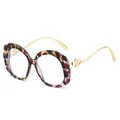 Oval fashion sunglasses with colorful frame and double heart metal temple detail - Optical Frame (C10) / Purple Tortoise Frame Clear Lenses