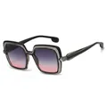 Square sunglasses with black grey frames and purple pink gradient lenses - Black Grey Frame Grey Pink Lens