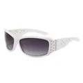White Y2K fashion sunglasses with rhinestone crystals and grey gradient lenses - White Frame Gradient Grey
