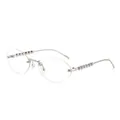 Randlose Silberne Metall-Sonnenbrille für Damen mit modischen weißen Perlen-Bügeln - Silberrahmen Klare Gläser