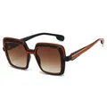 Square oversized sunglasses with dual-tone black and brown frame and brown gradient lenses - Black Red Frame Gradient Tea