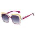 Square frame sunglasses with multi-color layered design and grey gradient lenses - Purple Yellow Gradient Grey Lens