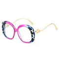 Oval fashion sunglasses with marble pink and blue frame and gold heart metal temples - Optical Frame (C12) / Purple Frame Clear Lens