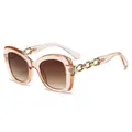 Vintage oversized square sunglasses with gold chain temples and peach gradient lenses - Tea Frame Double Tea