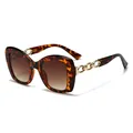 Vintage tortoiseshell square sunglasses for women with golden metal chain temples - Tortoise/Gradient Brown Lens