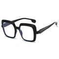 Classic black square frame glasses with unique stepped texture on thick temples - Black Frame Clear Lens
