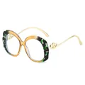 Fashion oval leopard print sunglasses with wavy frame and gold double heart metal temples - Optical Frame (C13) / Tea Frame Clear Lens