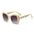 Vintage beige square sunglasses with gold chain temples and purple gradient lenses - Cream Frame Purple Grey Gradient Lens