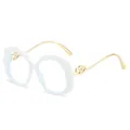 White wavy oval sunglasses with gold metal temples and double heart detail - Optical Frame (C14) / White Frame Transparent Lens