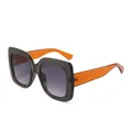 Square fashion sunglasses with black frame, orange temples and gradient lenses - Grey Frame Orange Legs Grey Lenses