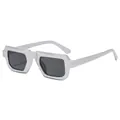 Retro square silver metal frame sunglasses with thick temples and dark lenses - Silver Frame Black Grey Lens