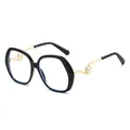 Oversized retro sunglasses with black frames and gold wavy temples featuring pearl detail - Black Frame Clear Lenses