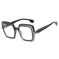 Square two-tone black and grey frame glasses with geometric design and blue light lenses - Black Gray Frame Clear Lens