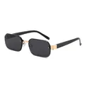 Retro square rimless metal sunglasses with black lenses and gold bridge accents - Grey Lens