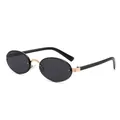 Vintage oval rimless sunglasses with black lenses and golden metal bridge for stylish women - Gray
