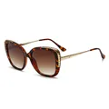 Retro oversized tortoiseshell sunglasses with gold metal trim and gradient lenses - Tortoise/Gradient Brown Lens