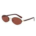 Chic rimless oval sunglasses with brown lenses and golden metal temples for women - Brown