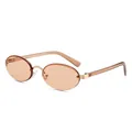 Retro rimless oval sunglasses with orange tinted lenses and gold metal nose bridge - Light Tea