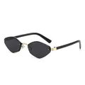 Fashionable rimless geometric sunglasses with gold metal bridge and dark grey lenses - Gray