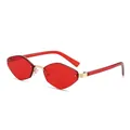 Fashionable small polygonal sunglasses with red lenses and gold frames for women and men - Red