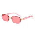 Lunettes de soleil rectangulaires sans monture avec pont doré et verres roses - Rose