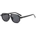 Lunettes aviateur modernes à double pont avec monture noire polygonale et rivets argentés - Monture Noire Verres Gris