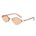 Fashionable rimless geometric sunglasses with orange tinted lenses and gold metal frame - Light Tea