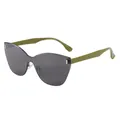 Retro cat-eye sunglasses with smokey grey lenses and olive green temples on white background - Green Temple / Gray Lens