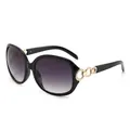 Lunettes de soleil oversize tendance avec monture noire et détails chaîne dorée - Monture Noire Double Gris