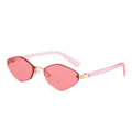 Pink rimless geometric cat-eye sunglasses with gold metal bridge and transparent temples - Pink