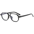 Classic black double bridge pilot sunglasses with silver stud accents and clear lenses - Glossy Black Clear Lens