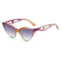 Cat eye sunglasses with purple orange green gradient frames and pearl temple detail - UV Protection Sunglasses / Tea Purple Frame Double Gray Lens