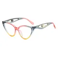 Cat eye sunglasses with gradient frame, hollow metal temple, and pearl accent - Anti-Blue Light Plain Lens / Pink Gray Frame Clear Lens