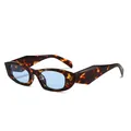 Occhiali da sole cat-eye retrò, montatura tartarugata, lenti blu e aste geometriche - Montatura Tartarugata Lenti Blu