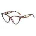 Cat eye tortoiseshell sunglasses with golden hollowed temples and pearl detail - Anti-Blue Light Plain Lens / Purple Leopard Frame Clear Lens