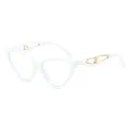 Chic white cat-eye sunglasses featuring gold metal cut-outs and pearl details - Anti-Blue Light Plain Lens / White Clear Lens