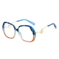 Oversized blue-orange gradient eyeglasses with leopard print and pearl metal temples - Blue Tortoise Orange Clear Lens