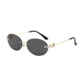 Oval rimless sunglasses with gold metal U-link chain temples and dark lenses - Gold Frame Grey Lens