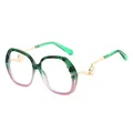 Oversized retro sunglasses featuring green-pink gradient frames and pearl gold temples - Green Tortoise Pink Clear Lens