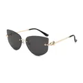 Modieuze randloze polygoon cat-eye zonnebril met gouden ketting en grijze glazen - Gouden Frame Grijze Lens