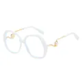 Fashion oversized white sunglasses with gold metal temples and pearl accent - White Clear Lens