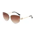 Chique randloze cat-eye zonnebril met bruine verloopglazen en gouden kettingpoten - Gouden Frame Dubbel Thee