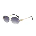 Vintage rimless oval sunglasses with gold chain temples and gradient lenses on white - Gold Frame Double Grey
