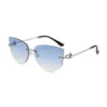 Sleek rimless cat-eye sunglasses with blue gradient lenses and silver metal chain temples - Silver Frame Gradient Blue