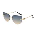 Frameless cat-eye sunglasses with blue-yellow gradient lenses and golden chain arms - Gold Frame Grey Tea Lens
