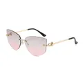Frameless cat-eye sunglasses with grey-pink gradient lenses and gold chain metal temples - Gold Frame Grey Pink Lens